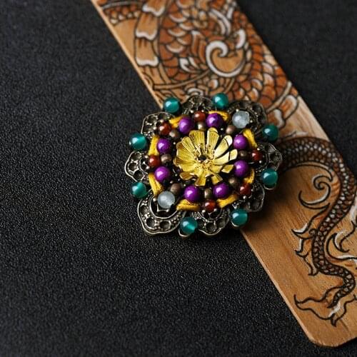 Fashion Chinese wind jewelry nature stones vintage brooch ,new green stone ethnic brooch ,handmade flowers brooch