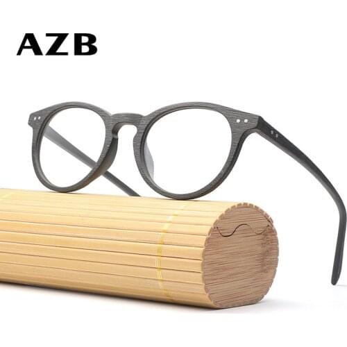 AZB Vintage Wooden Prescription Glasses Men Women Myopia Hyperopia Diopter Optical Frame Eyewear with Recipe Lens Photochromic