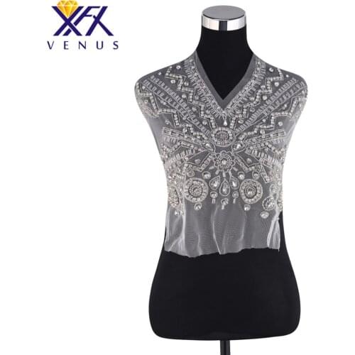 XINFANGXIU Handcrafted Bodice Crystal Rhinestone Applique Glass Beads Bridal Patch Wedding Dress Ball Gown Accessories
