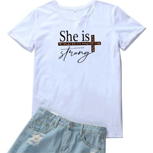 She Is Strong Women Tees Loose Cotton Round Neck Camiseta Mujer Harajuku Tops T Shirt Women Soft Goth Aesthetic Women T-shirts
