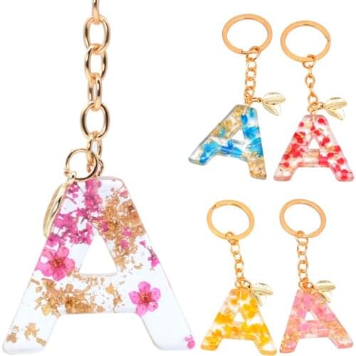 Keychain For Women Letter A Keychains With Acrylic Dried Flower Pendant Best Friends Gifts Keyring Car Bag Jewelry Accessories