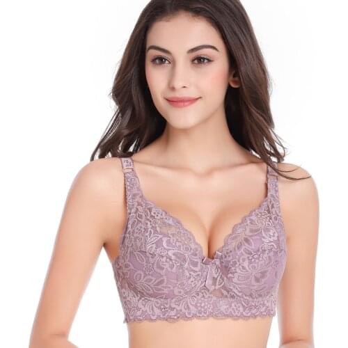 Plus Size 46D 44C 42D 40B 38C 36D 34C Push Up bra Thin Sexy Full cup Coverage Floral lace Bras Intimates lingerie dress
