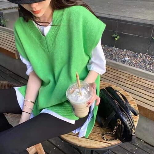 2021 New Autumn Spring Women Sweaters Pullovers Waistcoat Vest Knitted Irregular Split Vintage Oversize Top