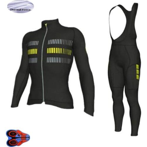 Winter TEAM 2019 Yellow Thermal Fleece Cycling Jersey Bike Pants Set Mens 9D Pads Ropa Ciclismo Cycling Wear Maillot Culotte