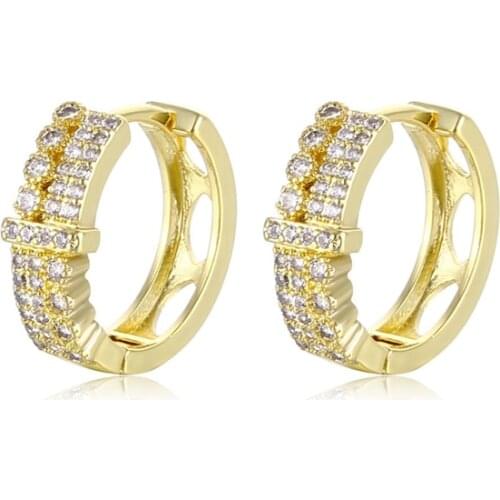 1pairs Gold Hoop Earrings Brand Design 3 Rows Paved Zircon Hollow Round Huggie Earrings For Women Party Wedding Formal Earrings