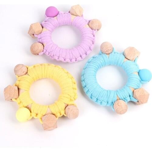 1PC Baby Teether Animal Wood Rings DIY Crochet Rattle Soother Bracelet Food Grade Wooden Teether Nursing Pendant Teething Toys