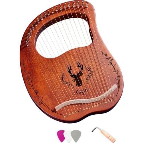 19-String Wooden Lyre Harp Resonance Box String Instrument with Tuning Wrench 3pcs Picks