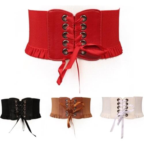 2021 Corset Wide Pu Leather Belt Cummerbunds Strap Belts for Women Elastic Tight High Waist Slimming Body Shaping Girdle Belt