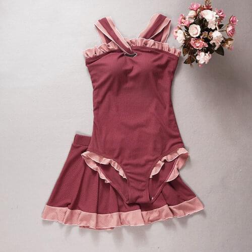 2021 Women Sexy Bathing Suit Padded One Piece Swimwear Swimming Beachwear Summer Sexy Swimsuit Swim Monokini Suits with Skirt