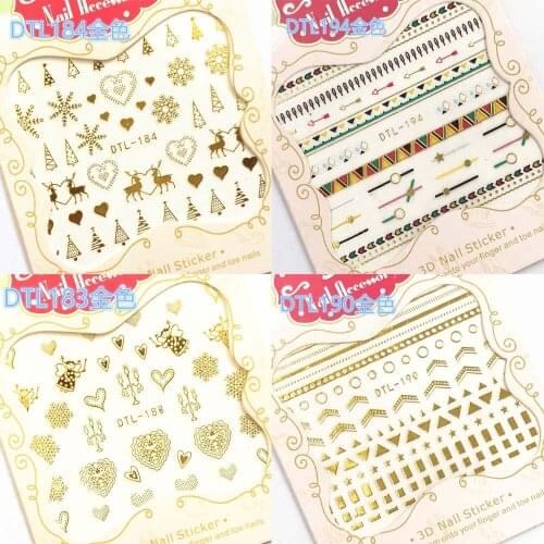 30 Styles! 1 Sheet Fashion 3D Gold Nails Art Manicure Black Glue Decals Decorations Design Nail Stickers For Nails Tips Beauty