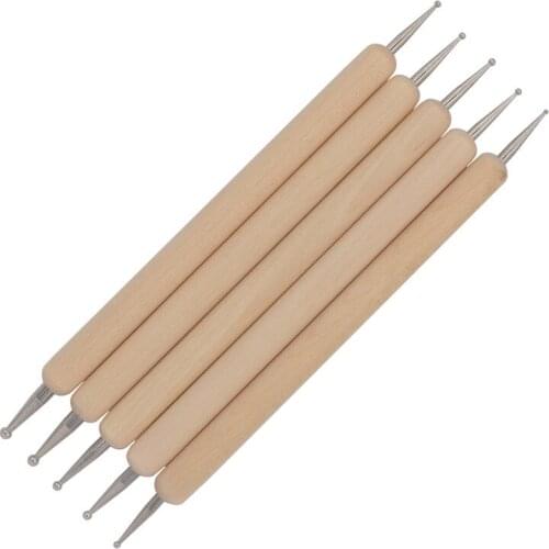 YZWLE 5Pcs/Pack Nail Art Tools Wood Handle Painting Drawing Brush Pen 2 Way Nail Art Dotting Tool 16