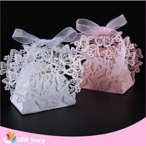 50pcs Laser cut Butterfly Wedding favor Box candy box,baby shower gift box,party decoration,wedding decoration