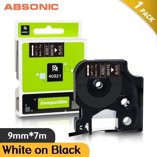 Absonic White on Black 9mm*7m Printer Ribbon Compatible Dymo D1 Label Tape 40921 for Dymo Labeller Maker Typewriter LabelWriter