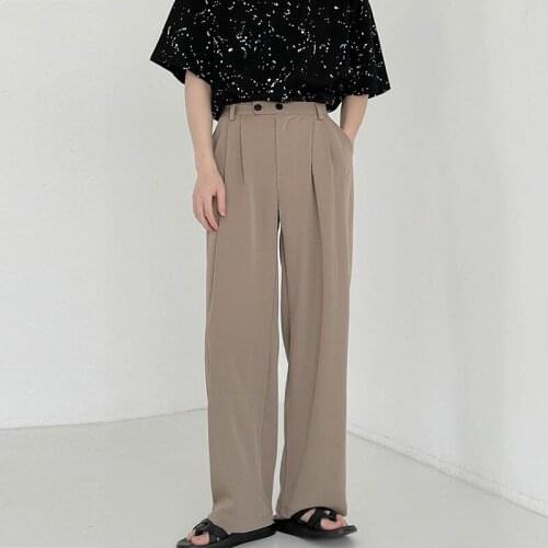 High Waist Loose Khaki Long Suit Pants Men Korean Casual Solid Wide Leg Trousers Men Simple Summer Thin Straight-leg Pants Mens