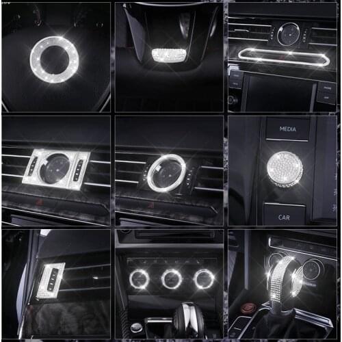 For Volkswagen CC Magotan B8 2018 Steering Wheel Clock Ring Air Conditioning Button Cover Trim Diamond Interior Accessories
