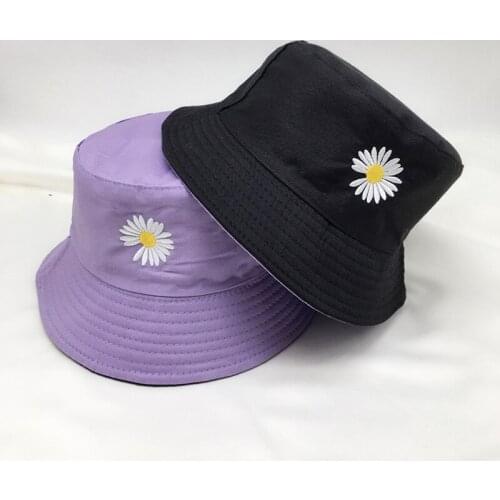 Double-side Women Bucket Fishing Hats Sunscreen Sun Cap Little Daisies Double-sided Wear Spring Reversible Lady Fisherman Hat