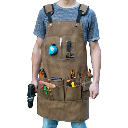 Oil Wax Canvas Apron Electrician Repair Workshop Working Clothes Hardware Parts Tool Pinafore Garden Multipurpose Pockets Apron