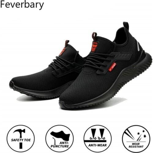 Feverbary Mens Ground Work Safety Shoes Indestructible Steel Toe Cap Puncture Anti-smashing Boots Outdoor Lightweiht Sneakers