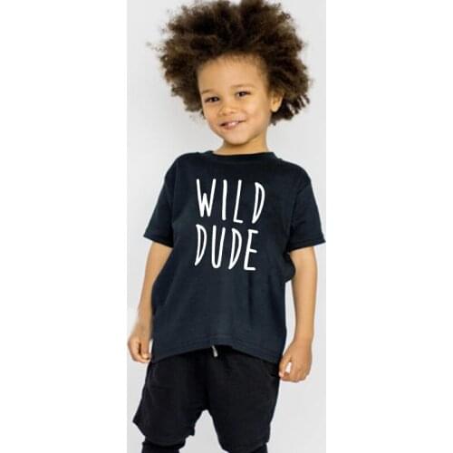 Wild Dude Letters Print Kids Tshirt Boy Girl T Shirt Brothers Sister Tee Children Toddler Clothes Funny Top Tees Drop Ship
