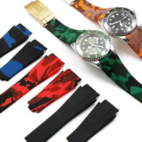 Camouflage rubber strap mens folding buckle watch accessories for Rolex water ghost Di Tong take 20mm waterproof silicone strap