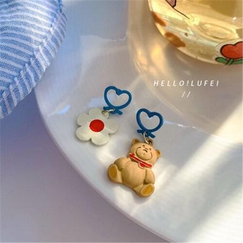 Summer Cute Bear Earrings Kawaii Flower Korean Temperament Niche Design Earrings