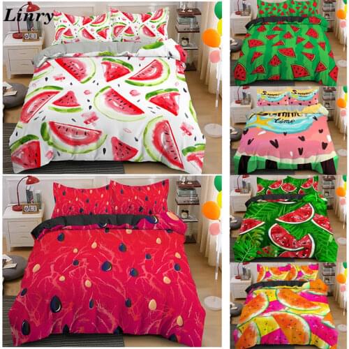 Summer Refreshing Watermelon Printed Bedding Set Duvet Cover Pillowcase Comforter Bedding Sets King Queen Single Size Bed Set