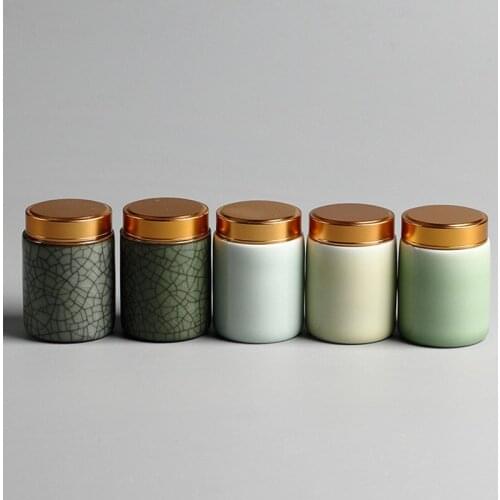 Travel hotel small pot tea box Celadon mini tea can metal screw cap small convenient ceramic powder rouge lipstick storage tank
