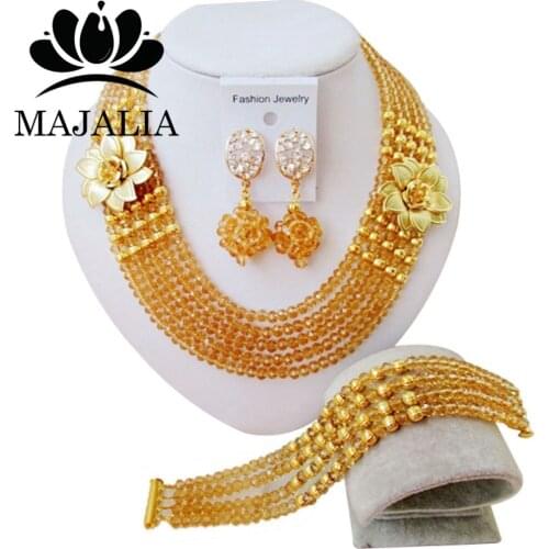 Fashion nigerian wedding african beads jewelry set Gold Champagne crystal Bridal Jewelry Sets Free shipping ZWO-00655
