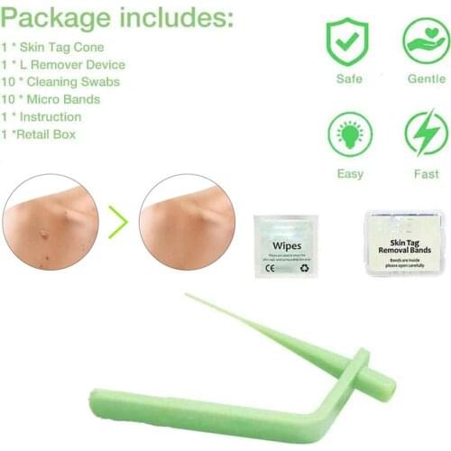 Green Skin Tag Removal Kit Skin Mole Wart Remover For 2-4mm Small and Medium Micro bands With Cleansing Pads Mole Face Care Tool