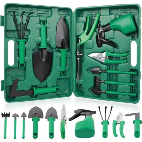 10 PCS Garden Hand Tools Set,Planting Kit,Garden Work Tool with Carrying Case,Ergonomic Handle Gardening Work Set,Gift for Grade