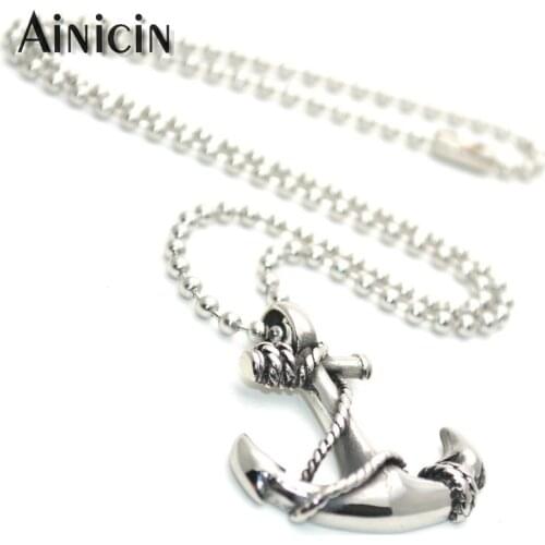316L Stainless Steel Stocky Rope Anchor Pendants 2mm Beads Chain Necklace For Fashion Men Jewelry