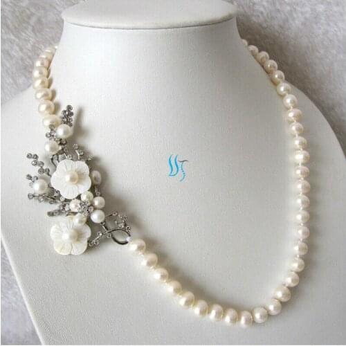 20.5" 7-9mm AA White Freshwater Pearl Necklace Flower Strand Jewelry W