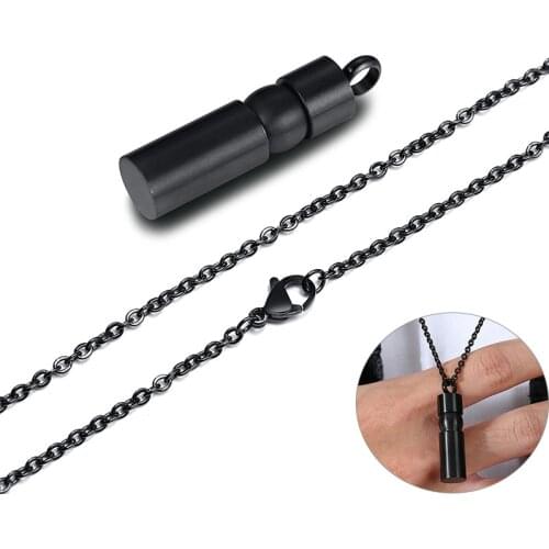 Cool Black Stainless Steel Urn Bar Cylinder Necklaces for Men Women Ashes Cremation Memorial Keepsake Gifts Jewelry
