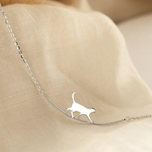 Fashion Cute Mini Cat Curve Pendant Necklace for Women Girls Animal Necklace Clavicle Chain Choker Jewelry Gift Wholesale