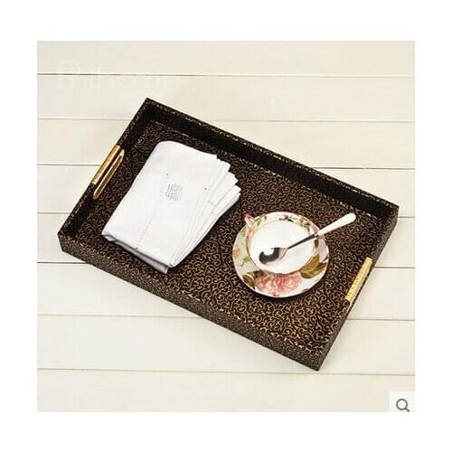 40x25cm rectangle leather serving storage decorative tray fruit food tray embossed gold over white/black SG006