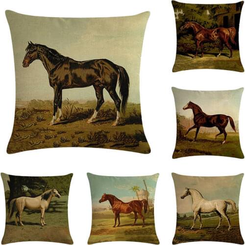 Various Cartoon Colorful Horse Cushion Cover Cotton Linen Thow Pillow Cover Cushion Case Seat Bedroom Decorative Pillows ZY273