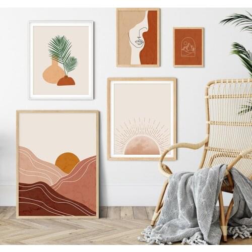 Self Adhesive Wall Sticker Wall Art Prints Pictures Trendy Abstract Sun Camel Color Boho Painting Posters for Living Home Decor