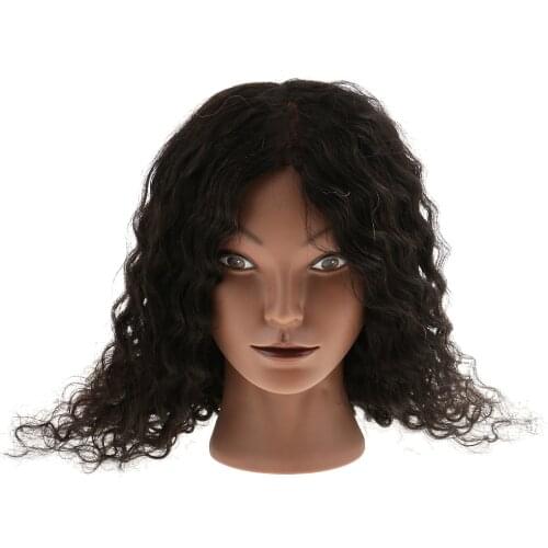 Hairdressing Cosmetology Silicone Practice Training Mannequin Manikin Head With 100% Human Hair Curly Black