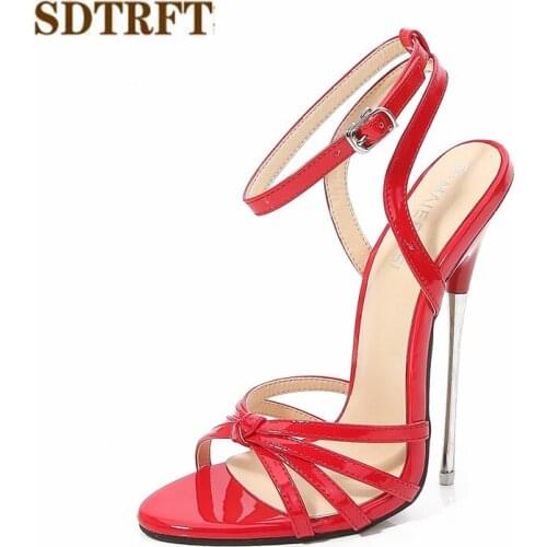 SDTRFT Summer 2022 Peep Toe Stilettos Fetish Shoes Woman 16cm Thin Heels Sexy Sandals Party Cross Strap Red Pumps US 12 13 14 15