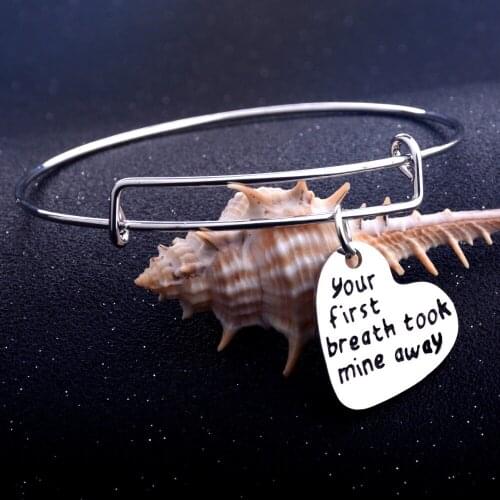 Your first breath took mine away Love Heart Charms Pendants Bangle Bracelet Gifts Lovers Couples Wedding Party