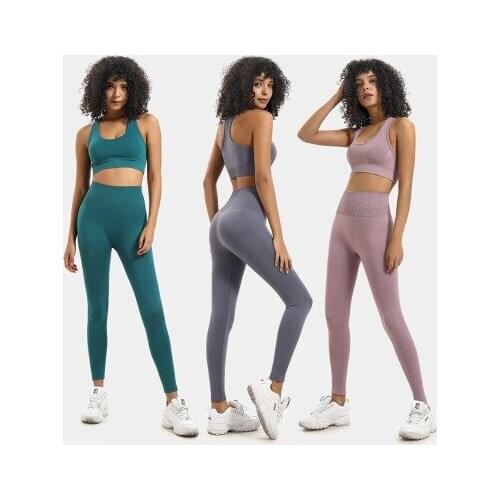 Women High Waist Gym Leggings 2PCS Sport Workout Clothing Seamless Yoga Set Fitness Sports Suits Top Bra Suit