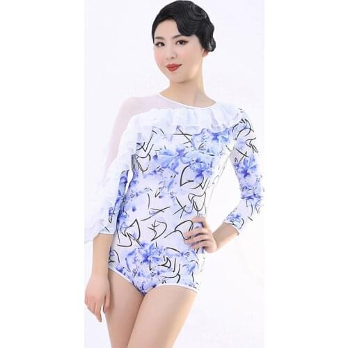 Mesh Ballroom Leotard Women Modern Dance Wear Fairy Performance Costume Designer Clothes Long Sleeve Waltz Dancer Outfit JL3069