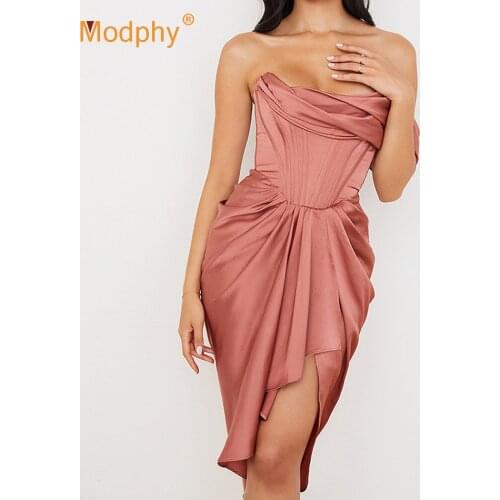 2021 New Summer Women Dress Strapless Draped Midi Dresses Sexy Bodycon Elegant Club Celebrity Evening Party Vestidos