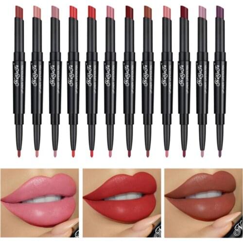 2 In 1 Double Head Lip Liner Pencils Nude Long Lasting Moist Matte Lipsticks Waterproof Moisturizer Lipstick Pen Cosmetic Tools
