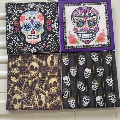 20 Vintage table napkin paper cool tissue skull web flower towel decoupage wedding party serviettes home dinner Halloween decor