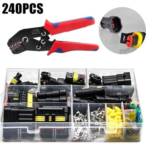 240PCS Waterproof Electrical Wire Connector Plug Car Plug 1/2/3/4/5/6 Pin Automotive Plug Terminals + SN48 Crimping Plier Kit