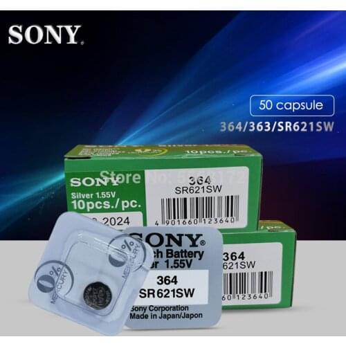 50pcs For Sony Watch Button Batteries 1.55V AG1 LR621 364 164 531 SR621 SR621SW SR60 Button Batteries Single grain packing