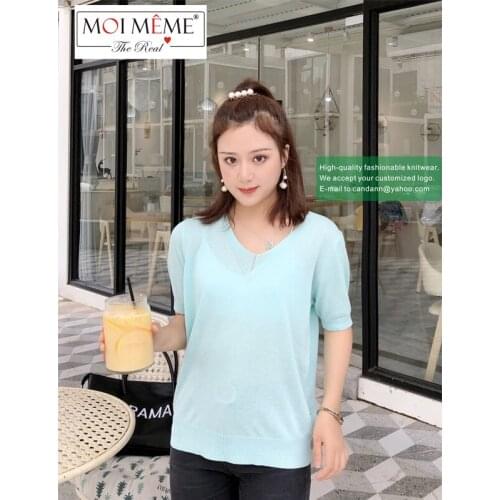 6 PCS Wholesal famous designer women knitwear college students youth version womens short-sleeved V-Neck knitwear