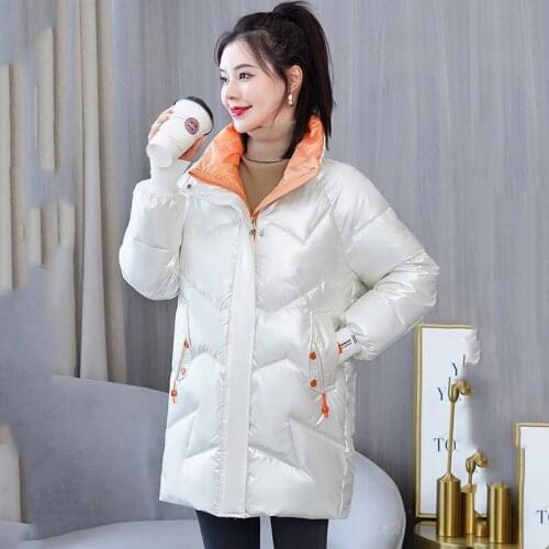 Shiny Parka Coat Women Outerwear Mid-Length New Winter Down Padded Jacket Female Fashion Korean Loose Thick Warm Jacket Lady