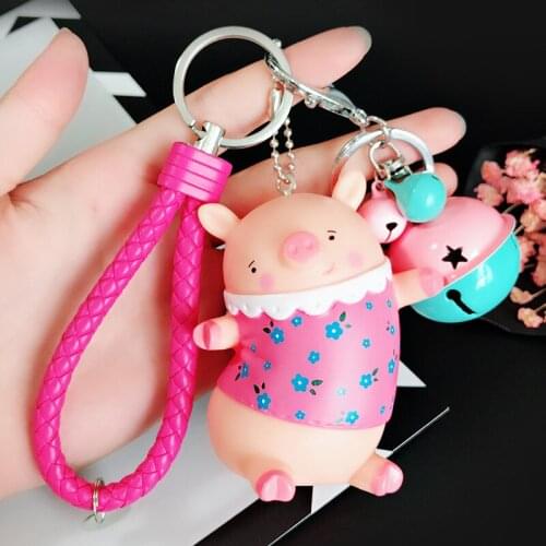 Cartoon Pet Piggy Baby Pig Floral Dress Animal Doll Girls Keychain Women Trinket Metal Key Chains Car Bag Pendent Charm D126